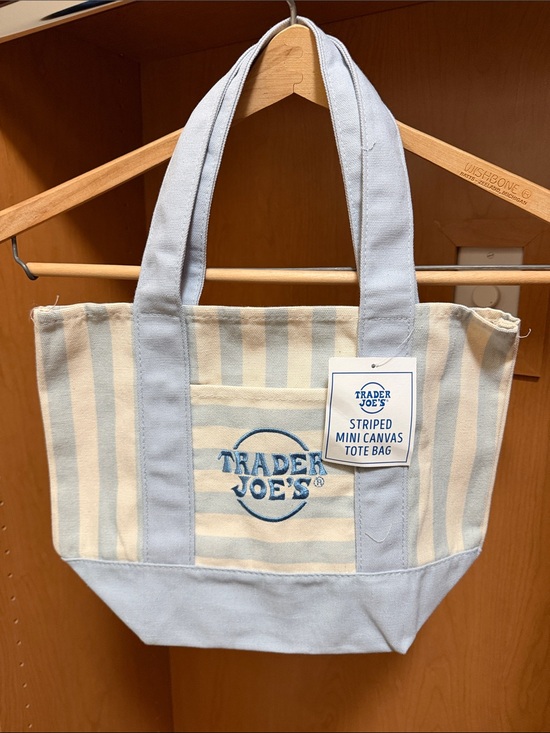 Trader Joe'S Handbags - Trader Joe's Blue & Cream Striped Mini Canvas Tote Bag